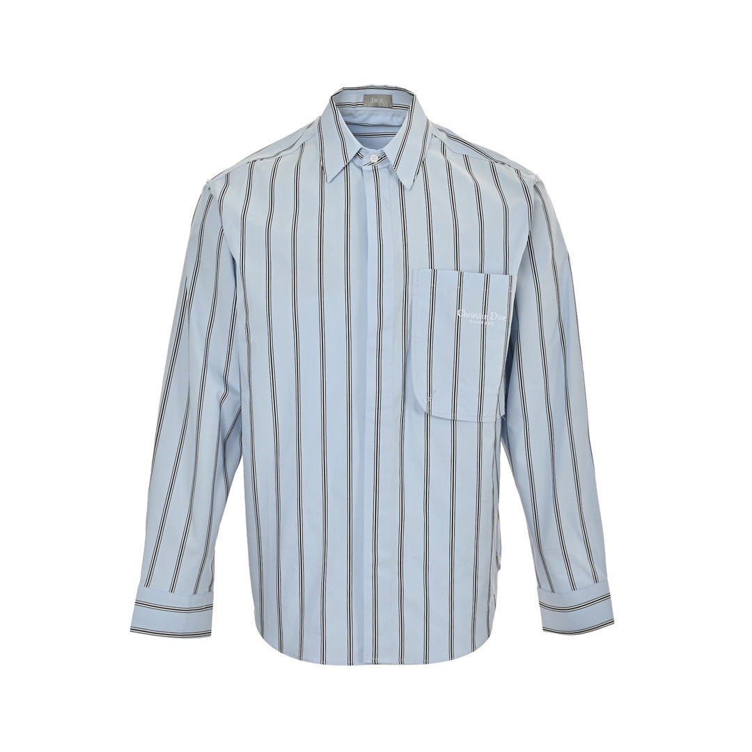 pocket embroidered striped shirt