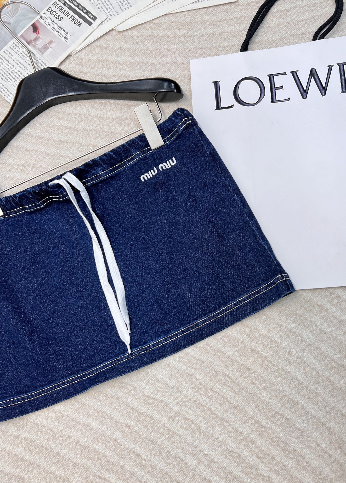 Letter embroidered super versatile mini denim skirt