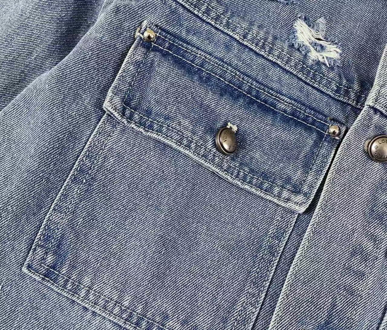 New cloud cutout distressed denim jacket