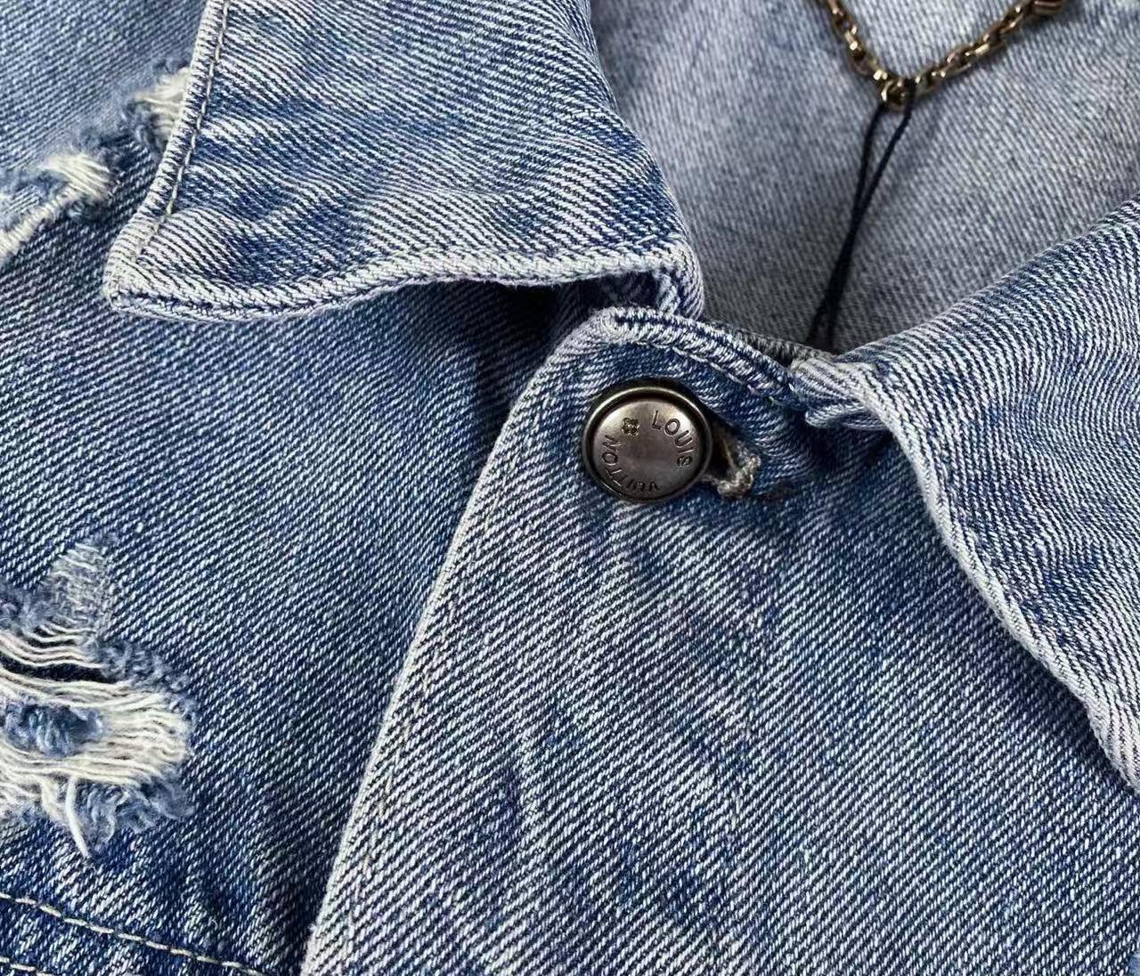 New cloud cutout distressed denim jacket