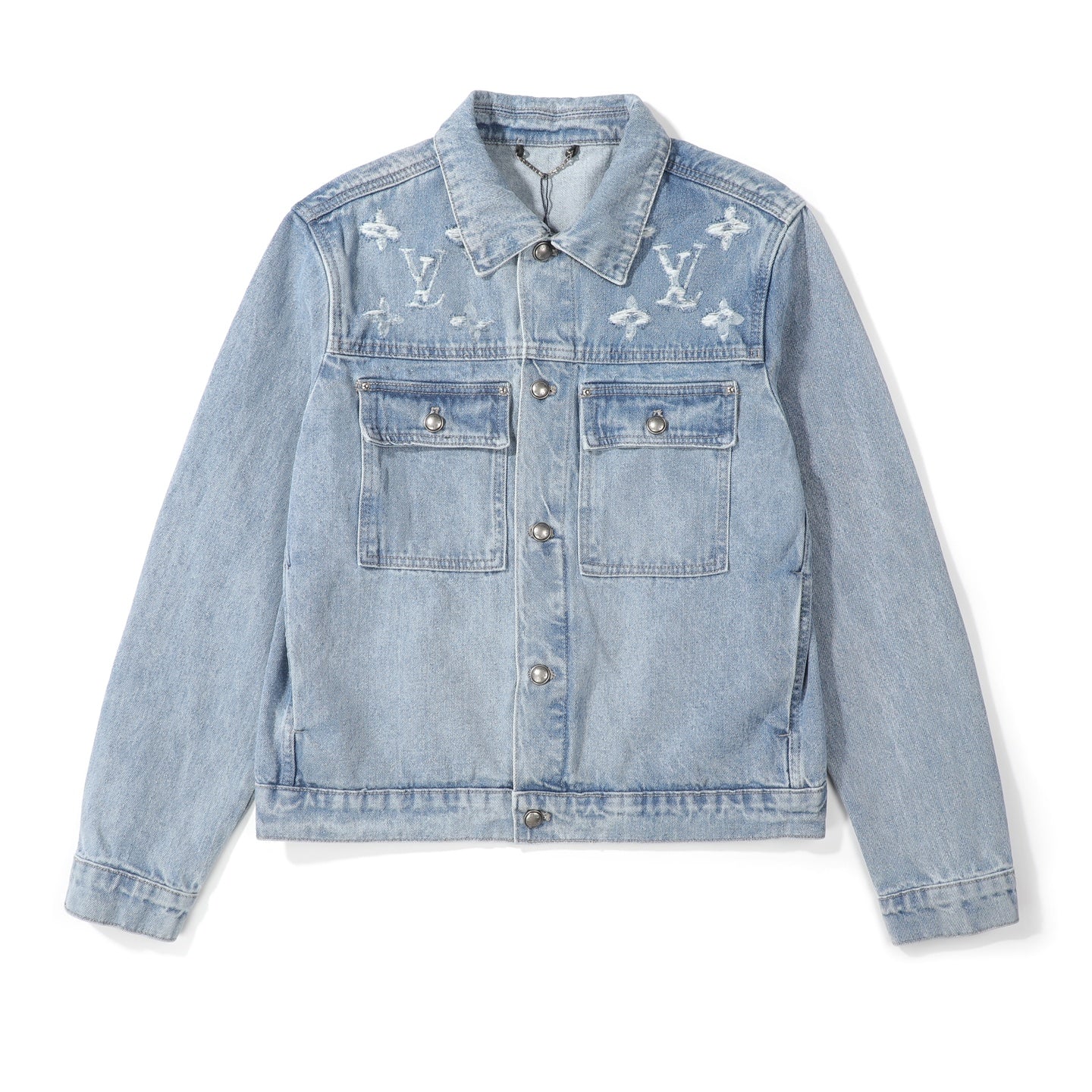 New cloud cutout distressed denim jacket
