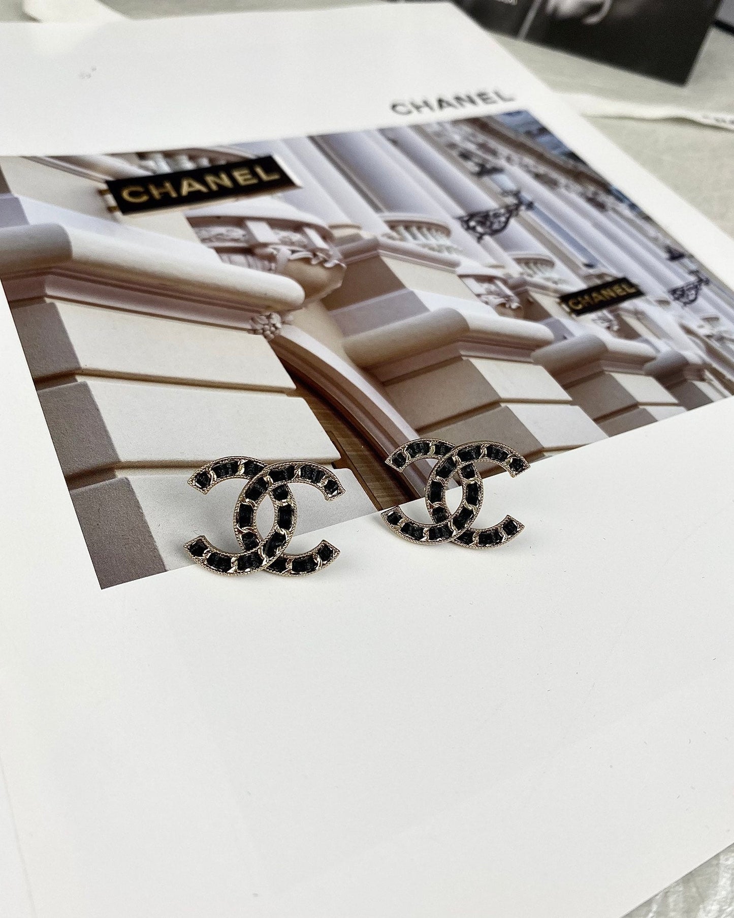 Leather double c stud earrings