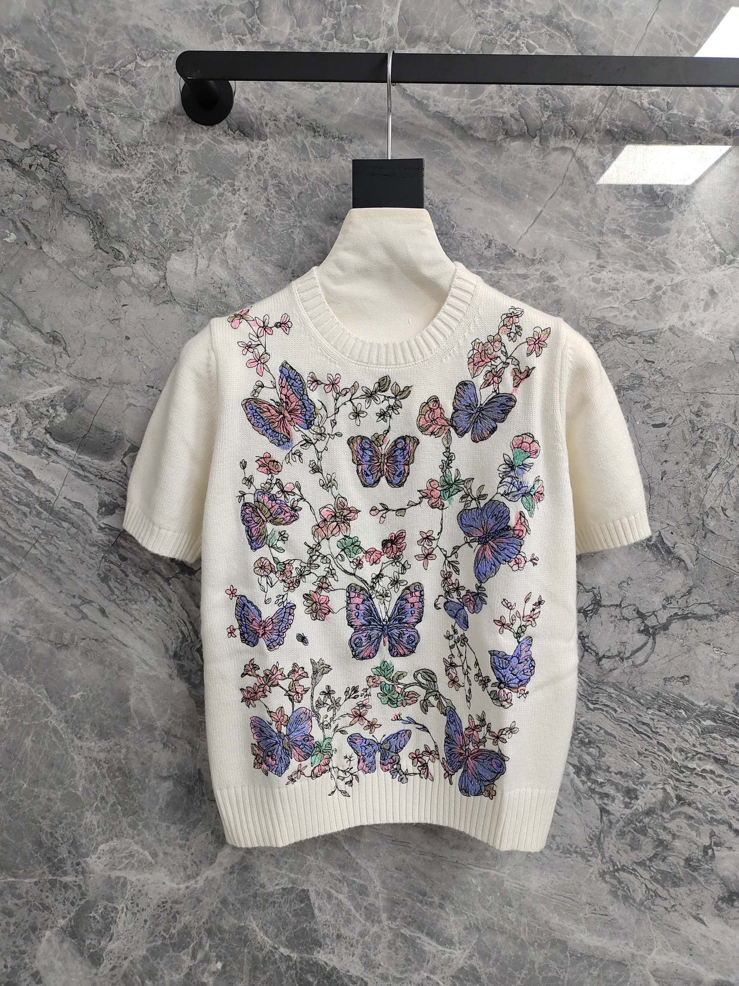 𝟐𝟓𝐬𝐬 Limited new heavy-duty color embroidered logo cashmere short-sleeved top