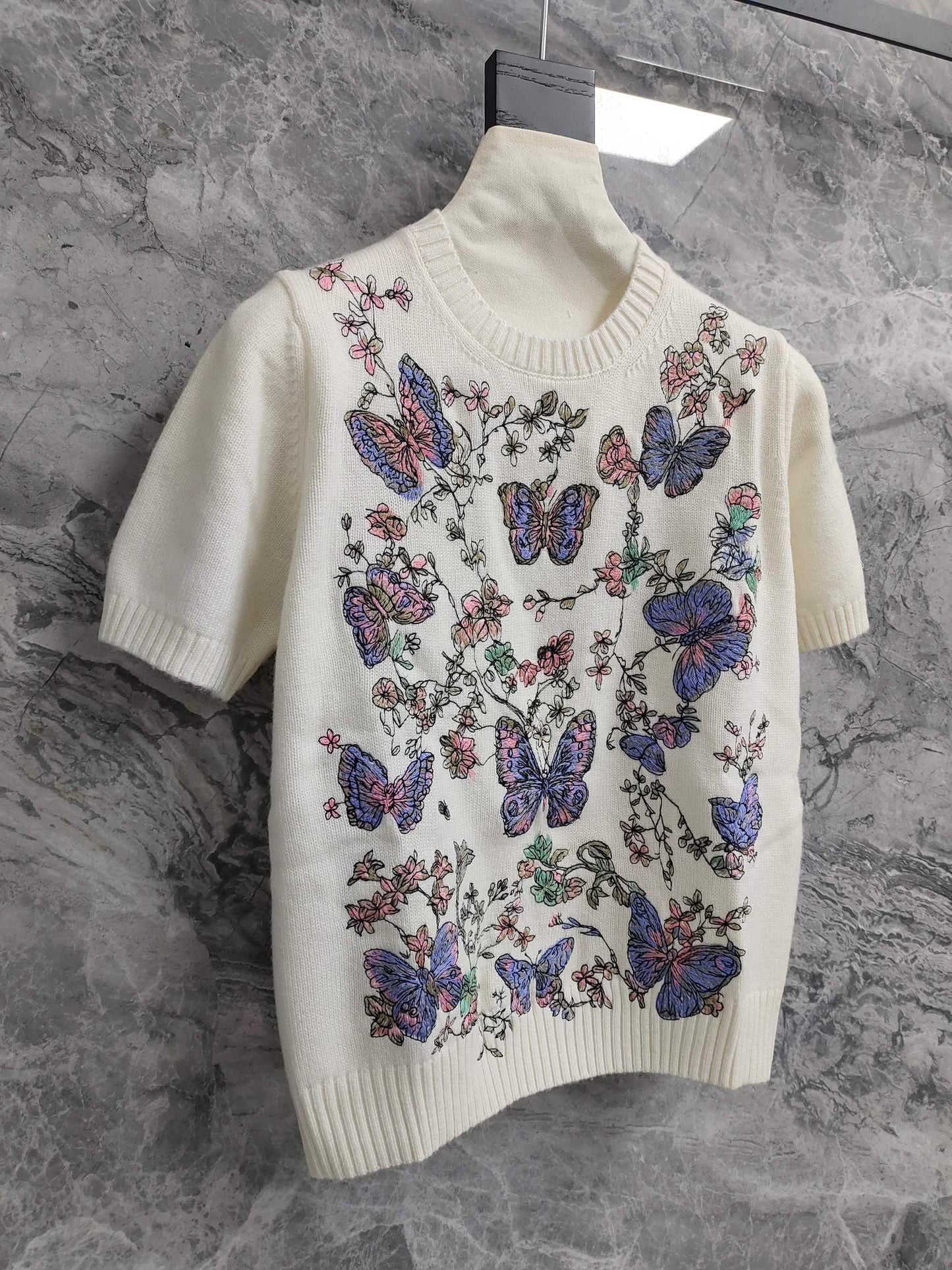 𝟐𝟓𝐬𝐬 Limited new heavy-duty color embroidered logo cashmere short-sleeved top
