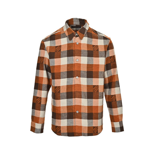 Orange checkerboard jacquard flannel shirt