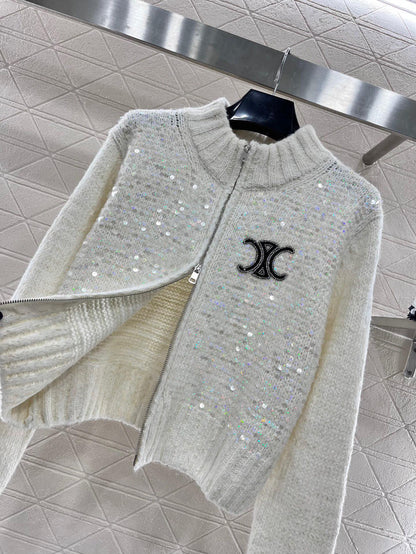 New ski collection Sequins zip cardigan jacket