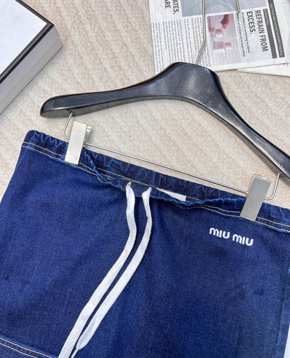 Letter embroidered super versatile mini denim skirt