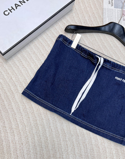 Letter embroidered super versatile mini denim skirt