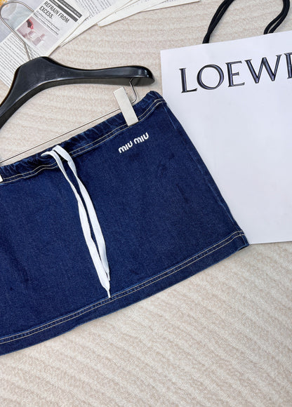 Letter embroidered super versatile mini denim skirt