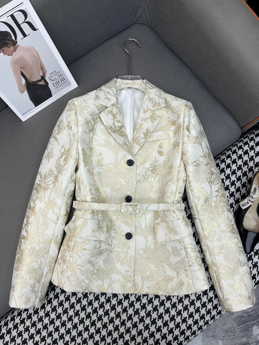 gold jacquard blazer