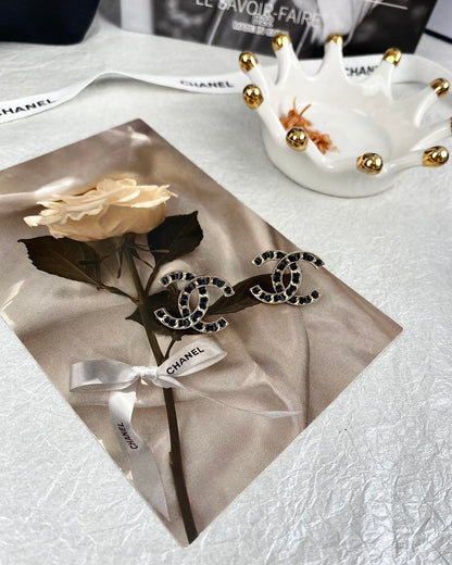 Leather double c stud earrings
