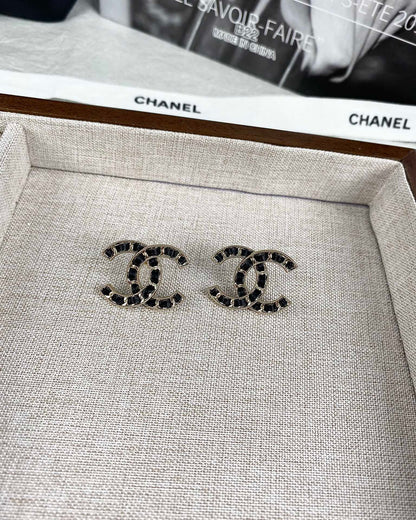 Leather double c stud earrings