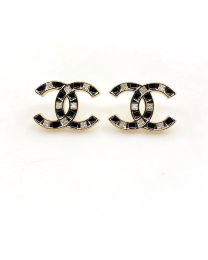 Leather double c stud earrings
