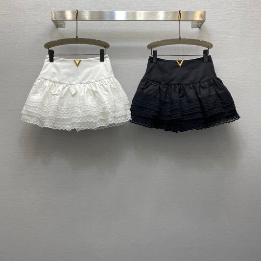 25ss Temperament high waist metal buckle embellishment layered design short skirt