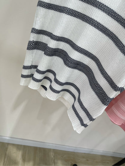 c 25 Three color striped knitted short sleeved shirt