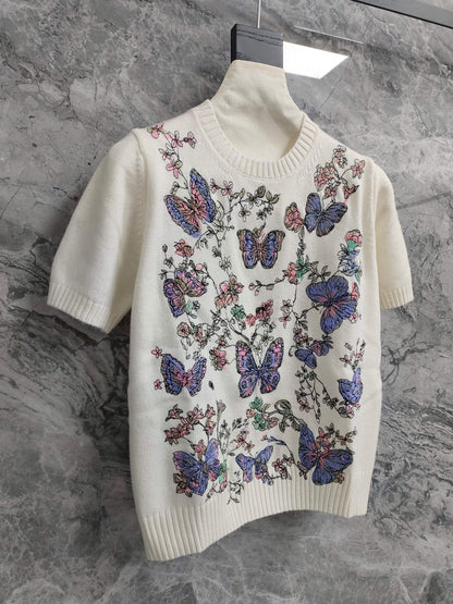 𝟐𝟓𝐬𝐬 Limited new heavy-duty color embroidered logo cashmere short-sleeved top