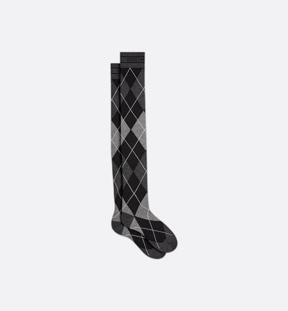 Grey, black and white wool-blend stockings